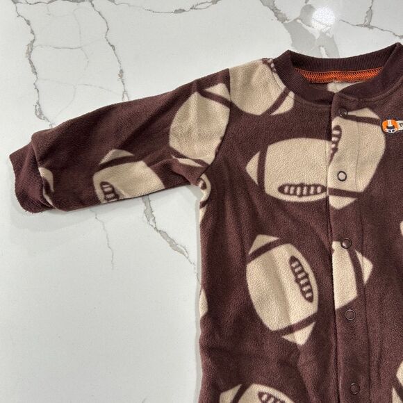 Carter’s | Boys Brown Football Baby Fleece Romper Sleeper 6M - Picture 3 of 12